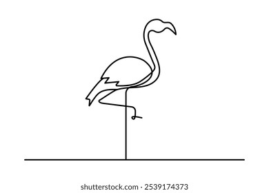 Flamingo bird continuous one line drawing of outline vector illustration