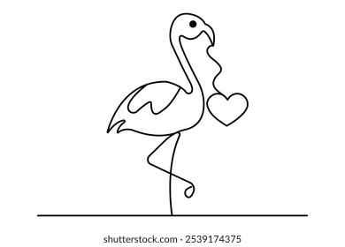 Flamingo bird continuous one line drawing of outline vector illustration