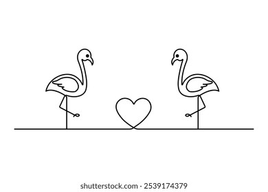 Flamingo bird continuous one line drawing of outline vector illustration