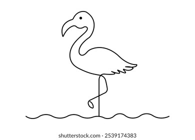 Flamingo bird continuous one line drawing of outline vector illustration