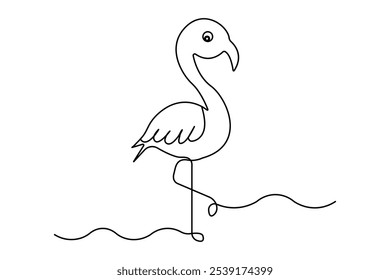 Flamingo bird continuous one line drawing of outline vector illustration