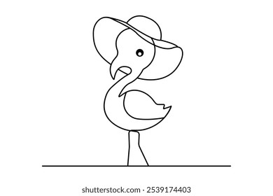 Flamingo bird continuous one line drawing of outline vector illustration