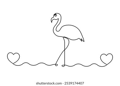 Flamingo bird continuous one line drawing of outline vector illustration