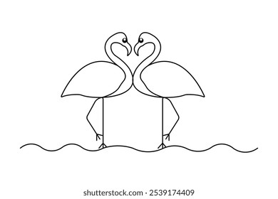 Flamingo bird continuous one line drawing of outline vector illustration