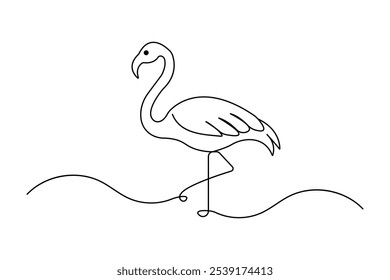 Flamingo bird continuous one line drawing of outline vector illustration