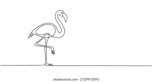 Flamingo bird in continuous one line art drawing. Vector illustration isolated. Minimalist design handdrawn, Continuous line drawing of flamingo bird. One line of flamingo bird.