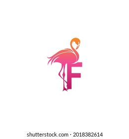 Flamingo bird icon with letter F Logo design vector template