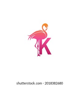 Flamingo bird icon with letter K Logo design vector template