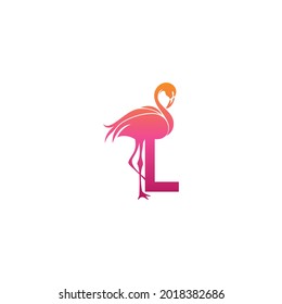 Flamingo bird icon with letter L Logo design vector template