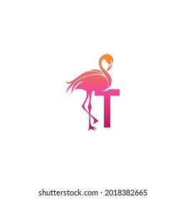 Flamingo bird icon with letter T Logo design vector template