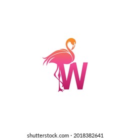 Flamingo bird icon with letter W Logo design vector template