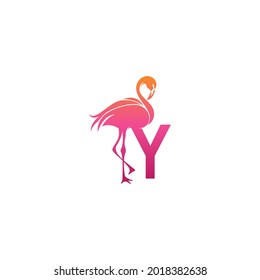 Flamingo bird icon with letter Y Logo design vector template