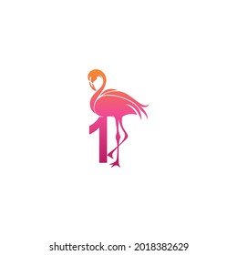Flamingo bird icon with Number 1 Logo design vector template