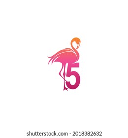 Flamingo bird icon with Number 5 Logo design vector template