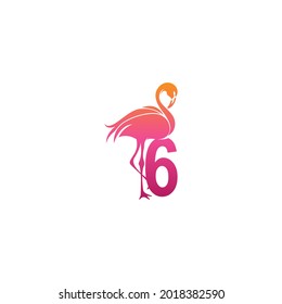 Flamingo bird icon with Number 6 Logo design vector template