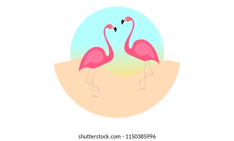 Flamingo bird illustration design on background. Minimal flat style.