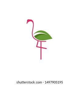 flamingo bird with leaf logo.green leaf eco logo template - vector
