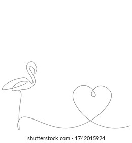 Flamingo bird line drawing, vector illustration