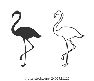 Flamingo bird line icon set in flat style, vector illustration design on white background