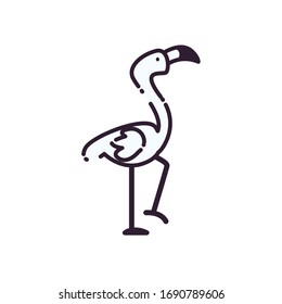 Diseño de ícono de estilo de línea de pájaro flamenco, carácter natural zoológico animal naturaleza infancia y adorable tema Ilustración vectorial