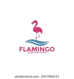 Concepto del logotipo del ave flamenca, plantilla del vector del logotipo del flamenco elegante