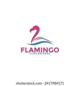 Concepto del logotipo de aves flamingo, plantilla del vector del logotipo de arte de la línea Flamingo elegante