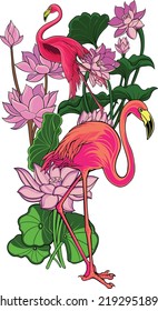 flamingo bird and lotus flower design pattern template making or other industrial needs