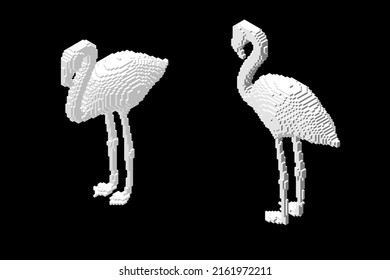 Flamingo-Vogel aus Würfeln. Voxelkunst. Futuristisches Konzept. 3D-Vektorgrafik. Isometrische Projektion.