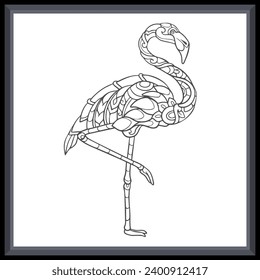 Flamingo Vogel mandala Kunst einzeln auf weißem Hintergrund.