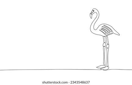 Flamingo bird. One line continuous concept Flamingo birdbanner. Line art, outline, silhouette, vector illustration.