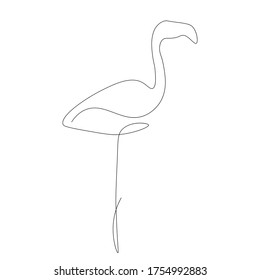 Flamingo bird one line drawing, vector illustration