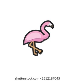 flamingo bird in outline flat vector design.