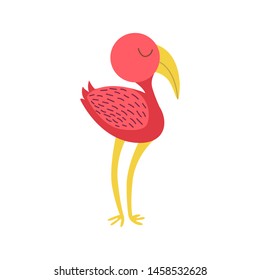 flamingo bird page in doodle style. Vector illustration. Isolated on white background