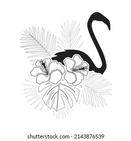 flamingo bird and palm leaves