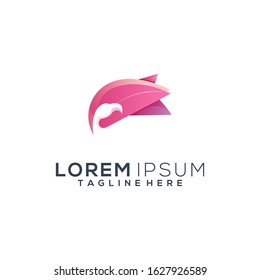 flamingo bird pink logo design vector