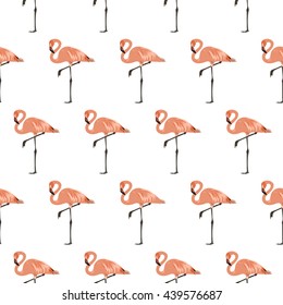 Flamingo bird seamless pattern background. Pink flamingo bird on white background. Tropical seamless pattern. Vector illustration