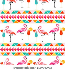 Flamingo bird seamless pattern with fruit juice