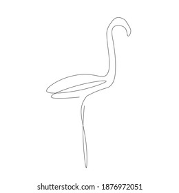 Flamingo bird silhouette line drawing, vector illustration