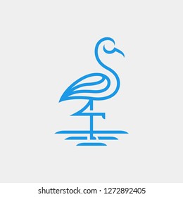 flamingo bird stand beauty vector logo