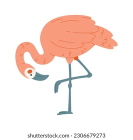 Ave Flamingo de pie en una pierna Ilustración vectorial