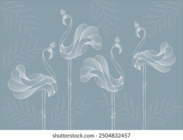 flamingo bird vector illustration 3d wallpaper design on pastel colors