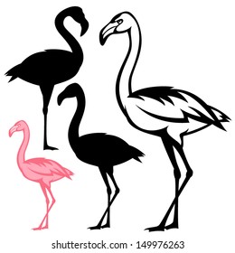 flamingo bird vector outline and silhouette