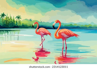 Flamingo Bird Watercolor art illustration