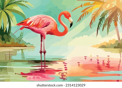 Flamingo Bird Watercolor art illustration