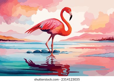 Flamingo Bird Watercolor art illustration