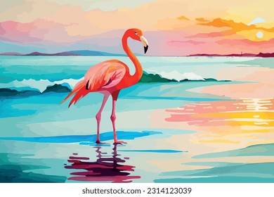 Flamingo Bird Watercolor art illustration