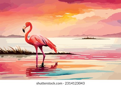 Flamingo Bird Watercolor art illustration