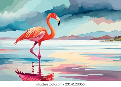 Flamingo Bird Watercolor art illustration