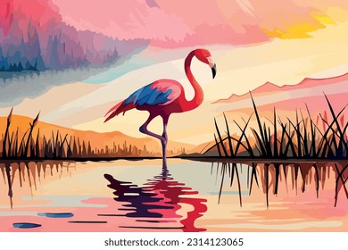 Flamingo Bird Watercolor art illustration