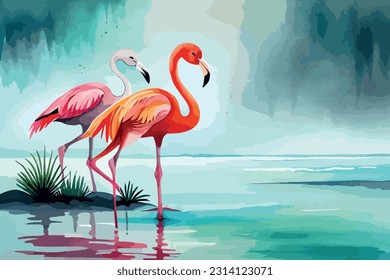 Flamingo Bird Watercolor art illustration